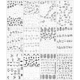 LANODO 12 Pcs Nail Stickers, Black, Gray, Nail Seal, Plant, Multiple Styles, Beautiful, Nail Stickers, DIY