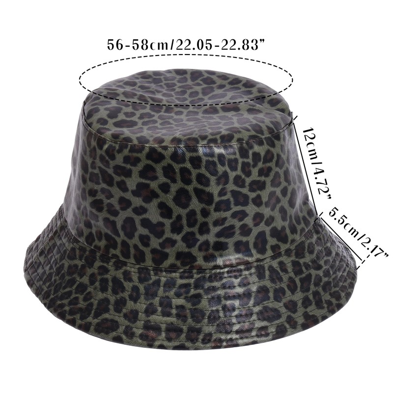 Manfnee Leopard Bucket Hat PU Leather Bucket Hats Sun Hat