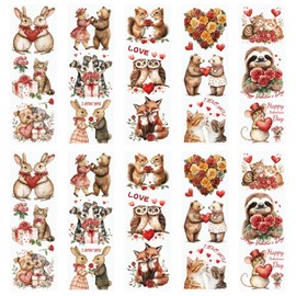 WANDIC 10 PCS Valentine's Day Theme Rub On Transfer Sticker,Cute Animal Sticker Flower Decal for Present Packaging DIY Scrapbooking Albums Furniture,10 * 30cm