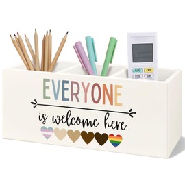 Yhtrg Diversity Inclusive Teacher Wooden Pen Pencil Holder for Desk, Everyone Is Welcome Here Equality Wood Makeup Brush Toothbrush Holder Organizer for Classroom School Teacher Office
