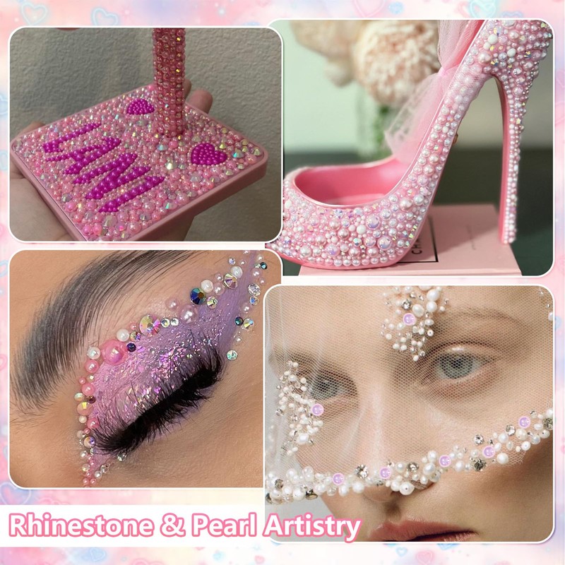 12000 Pcs Pink White Flatback Pearls and Rhinestones for Crafting,