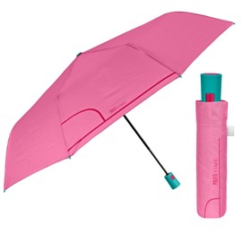 PERLETTI Multicoloured Automatic Umbrella for Women with Dots - Pocket Umbrella Compact Mini Lightweight Windproof - Rain Umbrella Small Travel - Diameter 96 cm, Candy pink