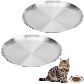 Pack of 2 Flat Cat Bowls, Cat Feeding Bowl, Raised Cat Feeding Bowl, Drinking Bowl, Cat Bowl Set for Cat Bowls, Cat Bowls, Feeding Station Cat Bowl, Cat Feeding Bowl (2 Silver)