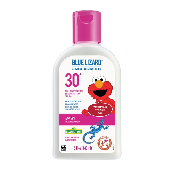 Blue Lizard BABY Mineral Sunscreen with Zinc Oxide, SPF 30+, Water Resistant, UVA/UVB Protection with Smart Bottle Technology - Fragrance Free, 5 oz.