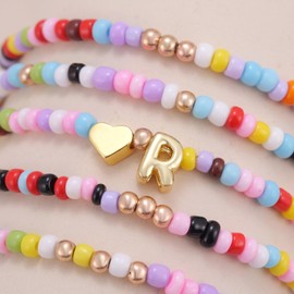 MIXJOY Colorful Initial Bracelet Set - Initial R Bohemian Beaded Bracelet Gift for Women's Christmas Birthday, 5 Stackable Stretch Golden Heart Letter R Jewelry Colorful Friendship Gift Set for Her