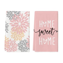 Artoid Mode Pink Home Sweet Home Boho Kitchen Towels Dish Towels, 18x26 Inch Spring Decoration Hand Towels Set of 2