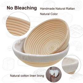 Banneton Bread Proofing Basket set of 2, 9.8 Inch Round Sourdough Proofing Baskets with Liner,Dough Proofing Bowls,Made of Natural rattan,for Sourdough Bread Baking Supplies