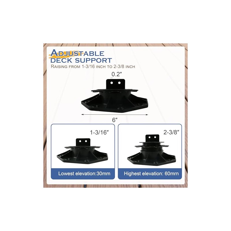 24Pack Adjustable Deck Support Pedestal, Plastic Adjustable Deck Foundation Base,