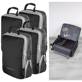 PEARL Travel Packing Cubes: Set of 4 Compression Bags for Hand Luggage, Size L, 37 x 27 x 7 cm (Travel Luggage, Pack Bag), black