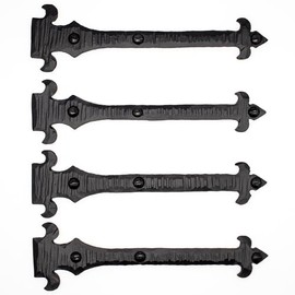 4 Pack 6 Inch Black Faux Strap Hinges - Hand Forged Dummy Faux Doors Hinge – Rustic Iron Hinges for Farmhouse Shutter, Carriage Door, Barn Door, Castle Door, and Gates – Nouvelle Fleur De Lis Series