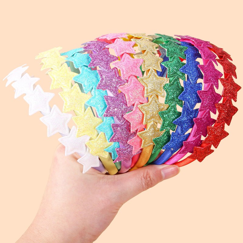 10pcs Glitter Star Headbands for Girls Colorful Sparkle Hair Hoop