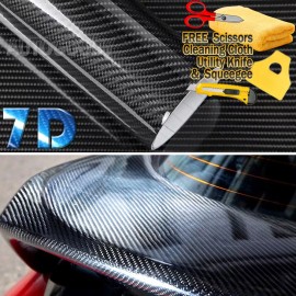 AUTOGOODY 36" x 60" Super Gloss 7D Black Carbon Fiber Vinyl Air Bubble Free 3ft x 5ft 6D