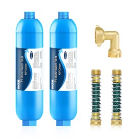 2 Packs of RV Inline/Marine Water Filter With Flexible Hose Protector, NSF Certified, Dedicated for Gardening, RVs, Campers, Trailer, Compatible with Camco 40043 KDF Filter
