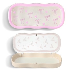 Beeveer Coquette Bow Glasses Case Hard Shell Pink Bow Clear Eyeglass Case Cute Holder for Sunglasses and Reading Glasses Cute Eyeglass Box Coquette Gifts for Women Men Girls