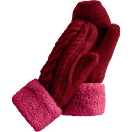 Women's Winter Gloves Warm Fleece Lining Cozy Cable Knit Thick Gloves Mittens for Cold Weather (Red, One Size)