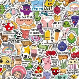 100Pcs Punny Reward Stickers for friendss Friend, Positive Puns Cartoon Fruit Animals Words Stickers Packs, Inspiration Enlightenment Decals