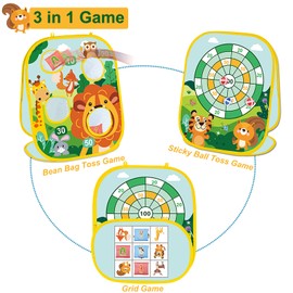Funsland Throwing Game Dartboard for Children, Games for Children from 3, 3-in-1 Bean Bag Throwing Game for Children, Birthday Gifts for Children, Family Party Activities, Toy for Indoors, Garden,