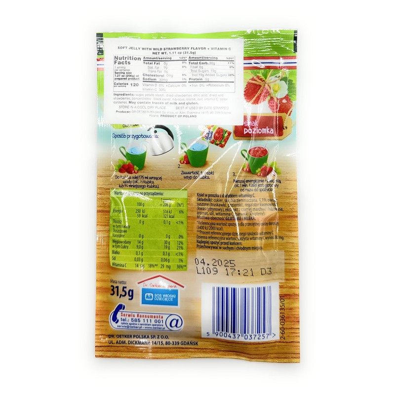 Dr Oetker Slodka Chwila Kisiel Wild Strawberry 5-pack 5x31.5g/5x1.1oz Eastern