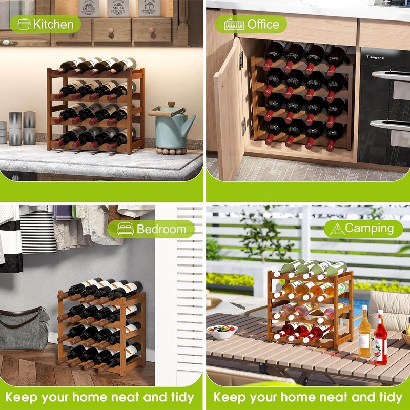 Glsety 16 Bottle Wooden Wine Rack,4 Tier Free Standing Wine