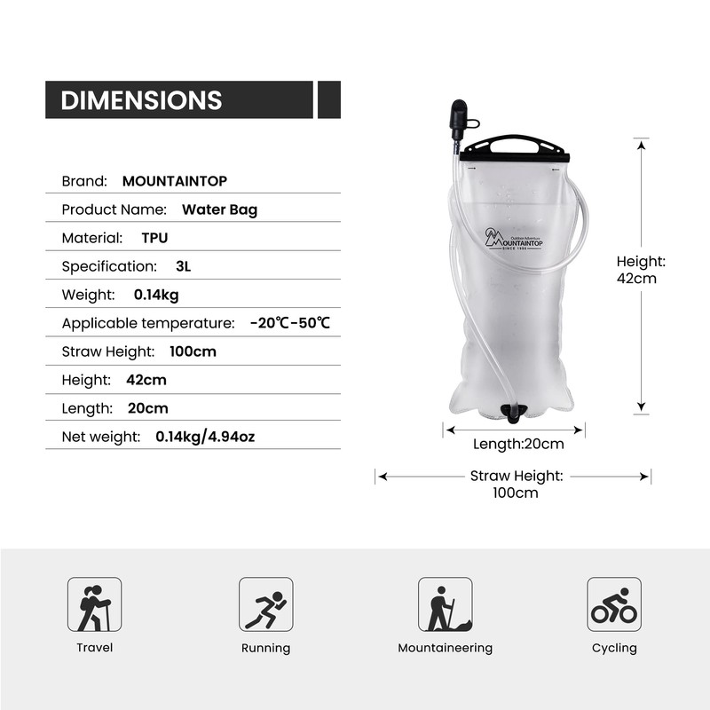 MOUNTAINTOP Hydration Bladder 3L Outdoor Hydration Bag Hydration System for