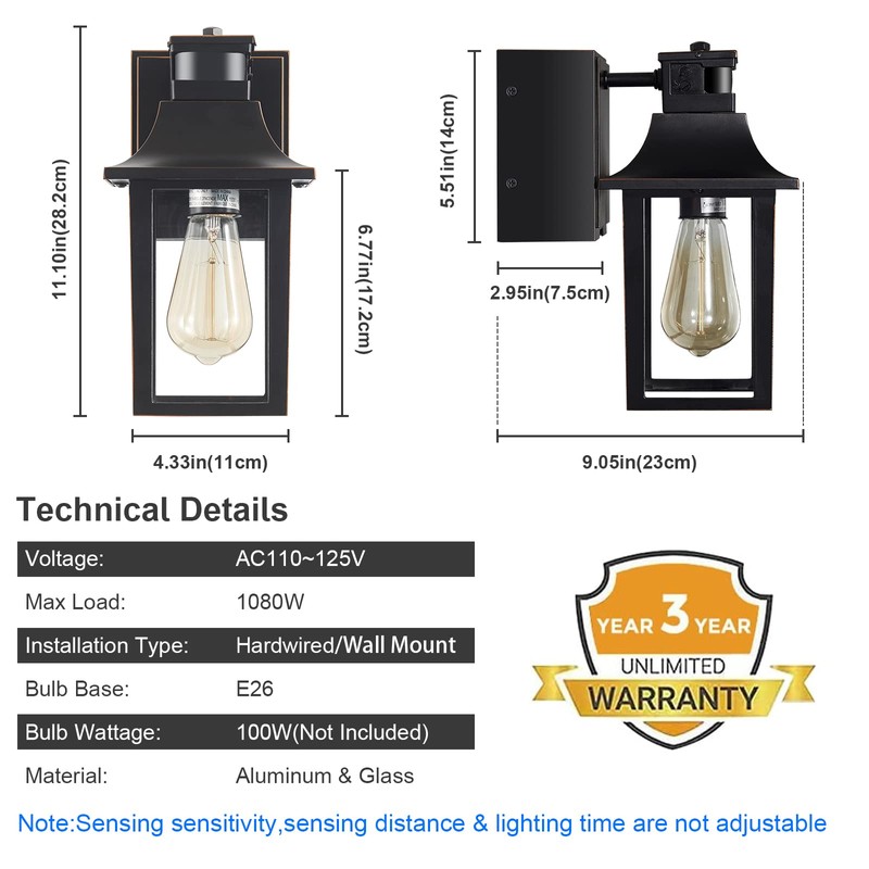 TITOSICHY Porch Lights with GFCI Outlet,Dusk to Dawn Motion Sensor