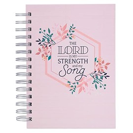 Christian Art Gifts Journal W/Scripture for Women Lord in My Strength & Song Psalm 118:14 Bible Verse Pink 192 Ruled Pages, Large Hardcover Notebook, Wire Bound