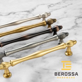 BEROSSA 3-3/4 Inch Screw Spacing, Antique Brass French Style Classical Pulls, Kitchen Cabinet Handles, Pack of 10 | Solid Furniture Hardware for Cupboard Door Dresser Drawer Bathroom Vanity 2510