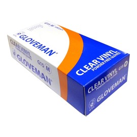 1 Box of Gloveman Clear Vinyl Powder Free Gloves - Sizes Extra Small to Extra Large (Large)