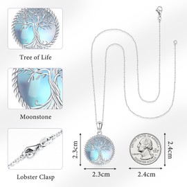 Odinstone Moonstone Jewelry for Women Tree of Life Necklace Sterling Silver Moonstone Jewelry Round Family Tree Pendant Necklace for Women Girl