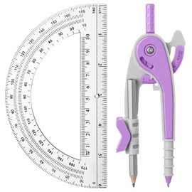 EBOOT Student Geometry Math Set, Drawing Compass and 6 Inch Clear Swing Arm Protractors 180 Degree Math Protractor (Lavender Purple)