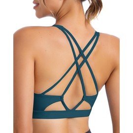 SONGSKY - Brasier deportivo acolchado de apoyo, con tiras de entrenamiento, para mujer, de alto apoyo, con copas extraíbles, 1-nave Blue, S