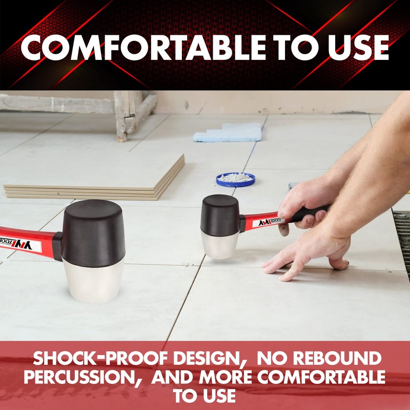 YIYITOOLS Rubber Hammer, 16oz rubber mallet With fiberglass Handle,black and