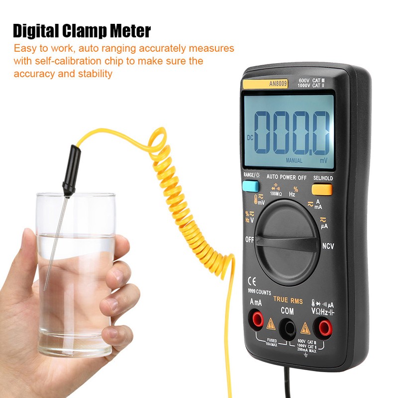 ANENG AN8009 Handheld AC/DC Resistance LCD Display Digital Clamp Meter