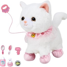 Interactive Electronic Plush  Walking and Barking Robot Cat Plush Cat Remote Control Kitten for  (White Cat) - Colour: White Cat