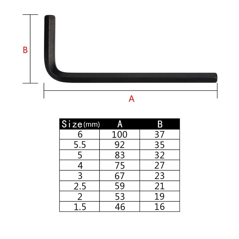 Larcele Hex Key with Flat Head Black Eight Sets for