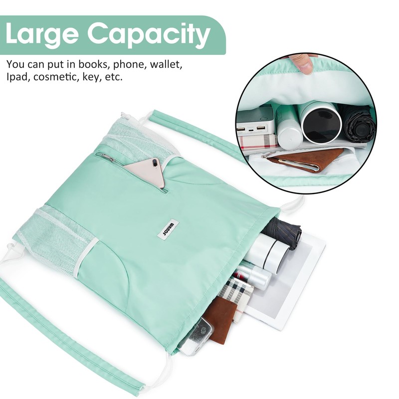 WANDF Drawstring Backpack with Shoulder Pad Sports Gym Backpack with