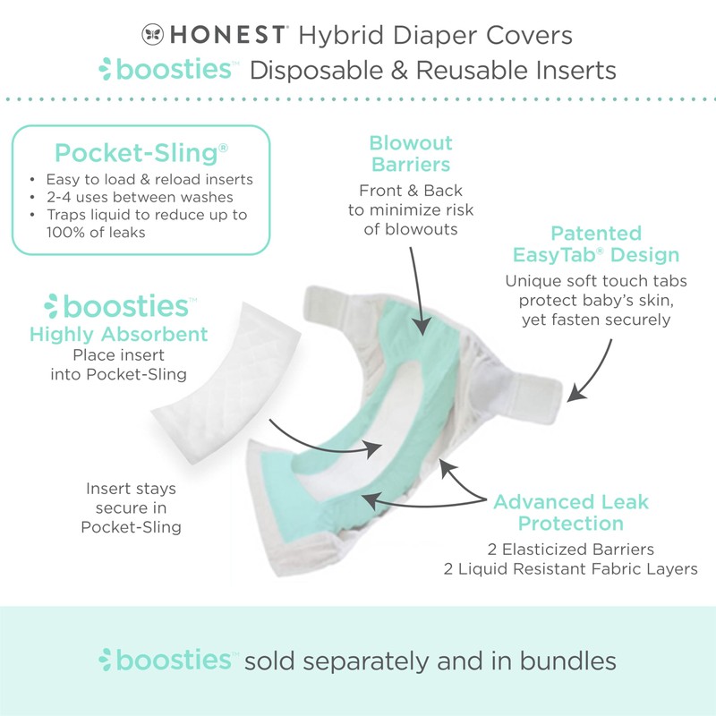 Honest Hybrid Cloth Diaper Covers with Pocket-Sling, Large (22-40 lbs),