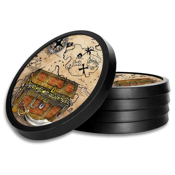 Silicone Non-Slip Drink Coasters with Removable Printed Absorbent Felt Pad