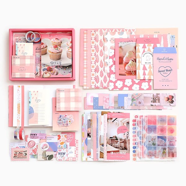 Verve Jelly Scrapbooking Supplies Kit Sweet Scrapbook Kit with Journaling/Scrapbooking Supplies, Stationery, A6 Grid Notebook with Graph Ruled Pages for Teen Girl Kid and Adult DIY Gift, Pink