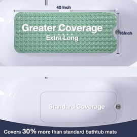 Naoloture Extra Long Bathtub Mat Non Slip, MARRS Green Soft Bath Mat for Tub 40 x 16 Inch Full Size, Bath Tub Shower Mats for Bathroom Floor, Big Suction Cups and Drain Holes, Easy Washable, BPA Free