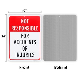 Enjoyist Not Responsible for Accidents or Injuries Sign，Enter at Your Own Risk Sign - 10"x 14" - .040 Rust Free Aluminum – Reflective, UV Protected and Weatherproof