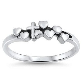 Cross Heart Love Jesus Purity Promise Ring .925 Sterling Silver Band Size 8