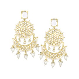 Aheli Gold Plated White Kundan Studded Chandbali Dangle Earrings Ethnic Fashion Jewellery Gift for Women