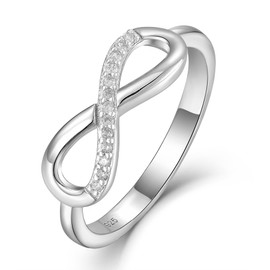 YL Infinity Rings 925 Sterling Silver Engagement Ring Cubic Zirconia Heart Anniversary Jewelry for Women, Metal, Cubic Zirconia