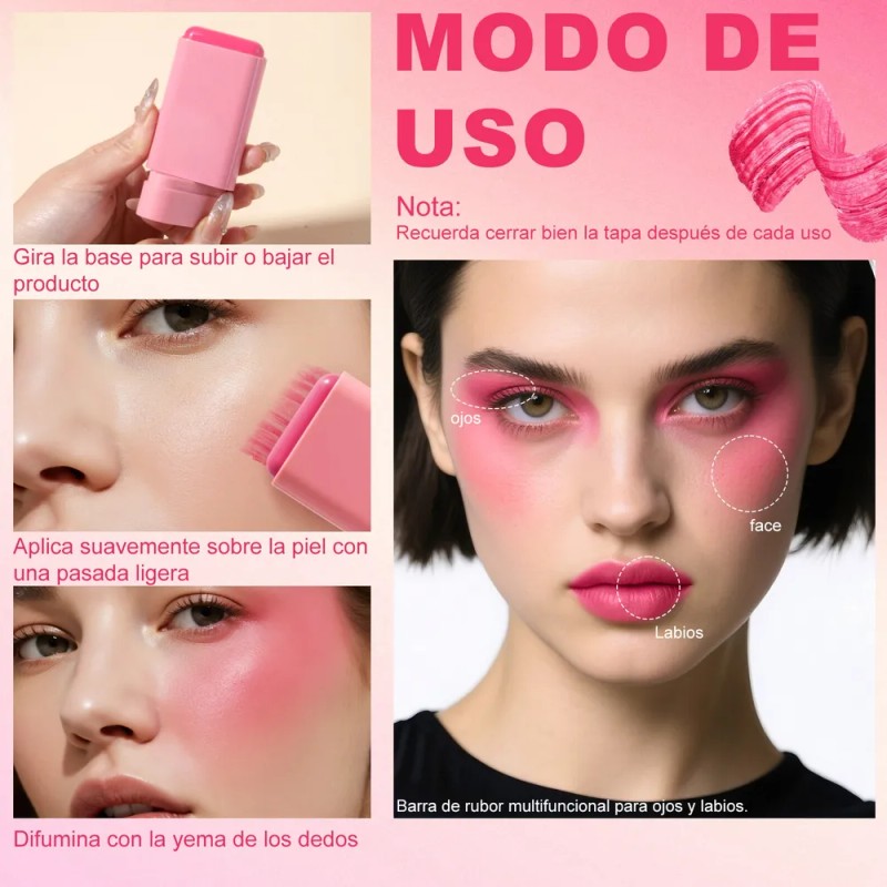 Rubor En Barra Tacto Suave Maquillaje Multiusos Intenso Pink Bubble