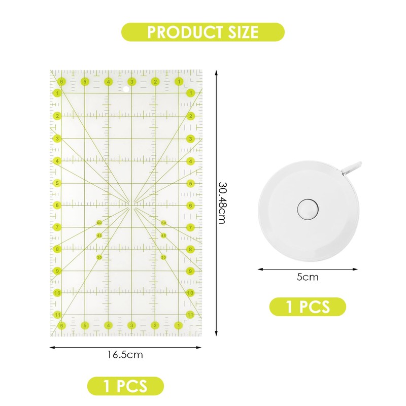 1 Acrylic Patchwork Ruler And 1 Portable Tape Measure, Measuring