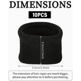 WUNZILO Pack of 10 Hair Bands for Women Girls Large Elastic Strong Hair Bobbles Seamless Cotton Holder Ties Stretching Ponytail Hair Pompoms for Thick Heavy Curly Hair, Black
