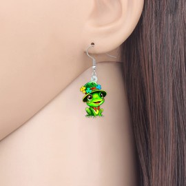 LONYOO St Patrick's Day Acrylic Green Top Hat Frog Earrings Dangle Drop Jewelry Frog Gifts for Women Girls Charms (Green)