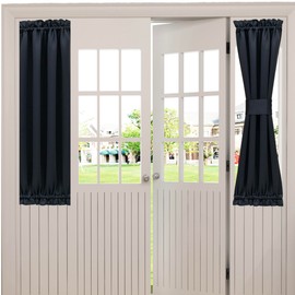 Aquazolax Sliding Glass Door Curtain Panels - Functional Thermal Insulated Blackout Curtains Drapes 54x72 Inch Solid Kitchen Door Window Panel Coverings, 1 Piece, Black