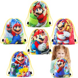 Heartsking 6 Pcs Drawstring Bag, Party Bag Fillers PE Bags for Girls Boys Swimming Bag Drawstring Gift Bags School Supplies Stationery Sports Gymnastics or Trainers Travel Gym Fitness for Kids Red